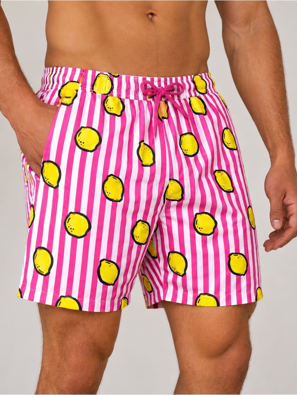 Mr. Swim Lemon Stripes Magenta/White Swim Trunks Men’s Size Large, NWT